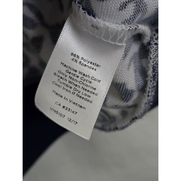 T by Talbots Navy White Floral Paisley Drawstring-Hem 3/4 Sleeve Blouse Size L - Picture 4 of 5